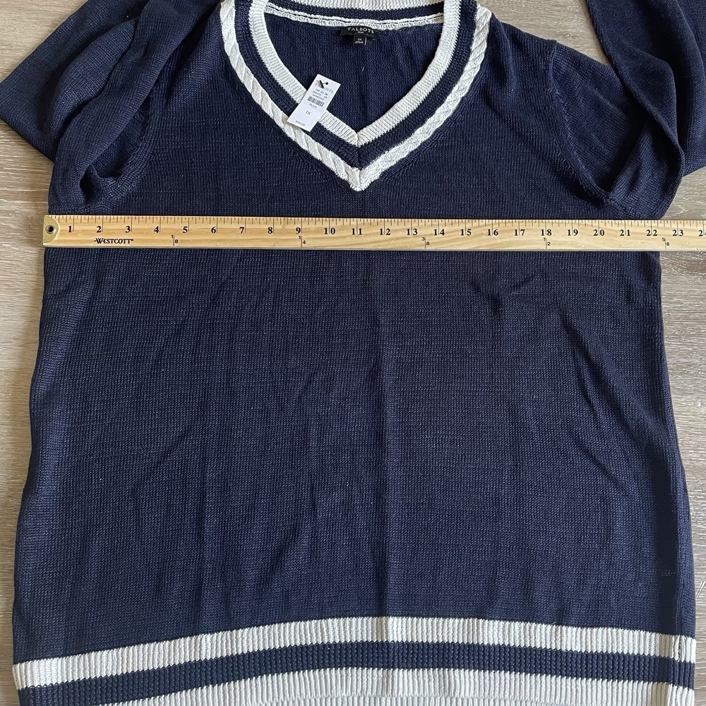 Talbots Linen V-Neck Sweater 1X Navy White Lightweight Summer Pullover NWT $99 - Picture 4 of 7